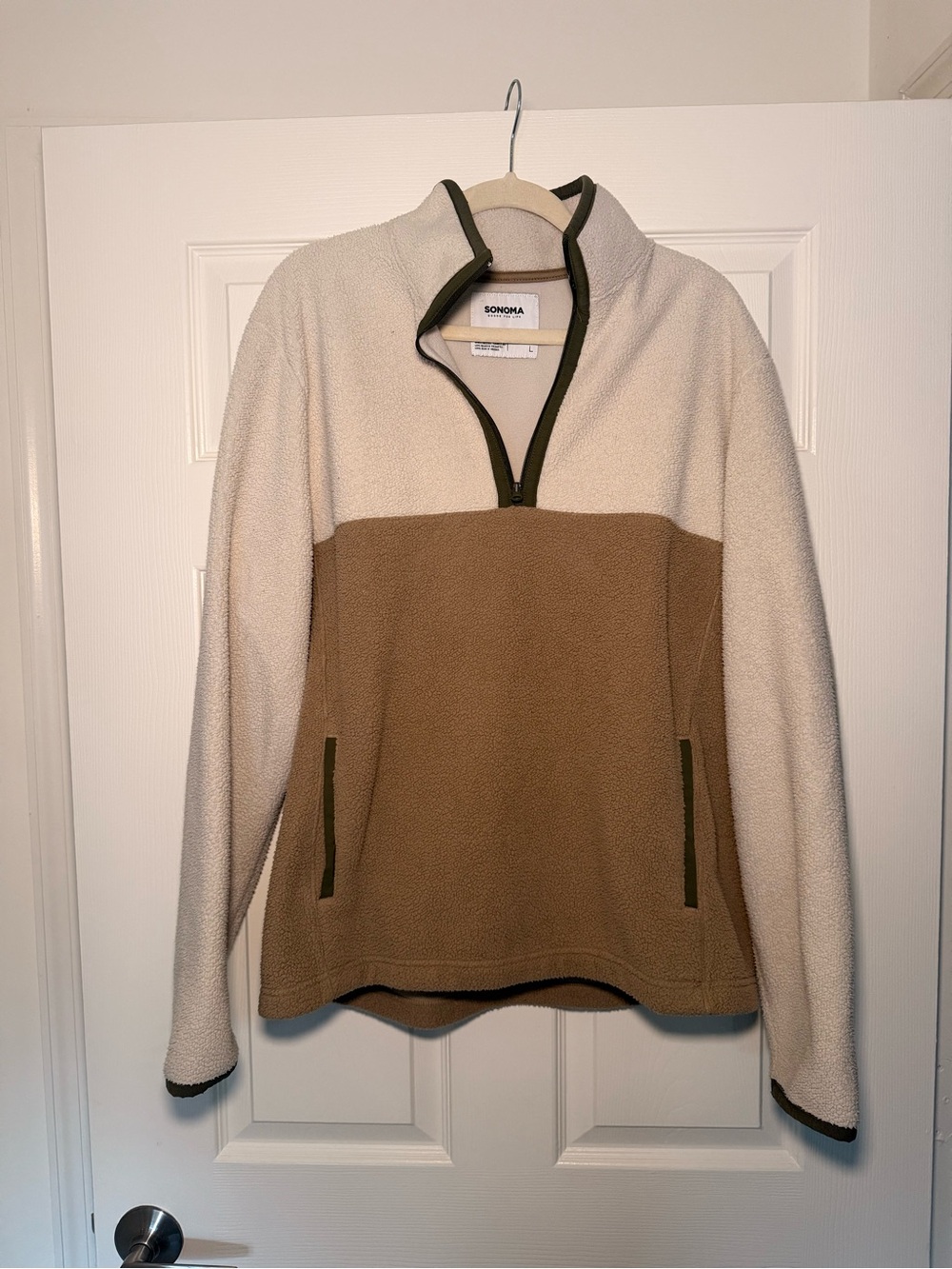 Sonoma Cream and Brown Half-Zip Fleece Pullover